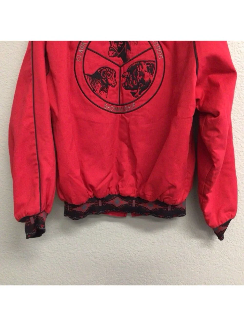 Vintage Western Canvas Red Aztec Work Blanket Lined Jacket Large Clark County
